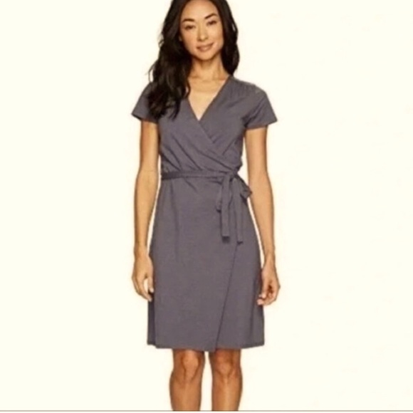 Pact Organic Cotton Short Sleeve Wrap Dress - Gray S - Picture 1 of 5